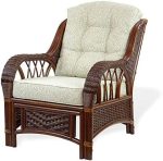 Alexa Living Armchair Dark Walnut Color Natural Rattan Wicker Handmade Design with Cushion