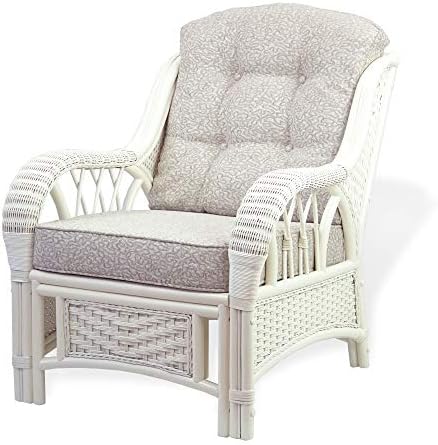Alexa Living Armchair White Color Natural Rattan Wicker Handmade Design with Cushion