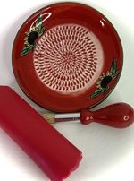 All-in-one 4pcs Premium Ceramic Garlic Grater Set - HandMade, Red Sunflower Design Grater Plate...