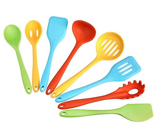 AmazonCommercial Non-Stick Heat Resistant Silicone Cooking Utensil Set, Set of 8 Utensils,...