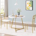 Amyove Round Kitchen Chairs for 2 Modern Dining Room Table Set for Small Space, Marble White and...