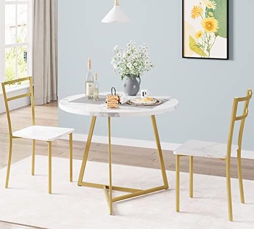 Amyove Round Kitchen Chairs for 2 Modern Dining Room Table Set for Small Space, Marble White and...