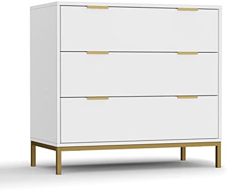 Anmytek White Dresser for Bedroom, 3 Drawer Dresser with Spacious Storage Modern Wood Chest of...
