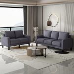 Antetek Loveseat + 3-Seater Sofa Couch Set, Modern Fabric Upholstered Sectional Couch w/Solid Rubber...