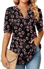 Anyally Womens Summer Puff Short Sleeve Tops Dressy Casual V-Neck T-Shirts Cute Blouse for Work