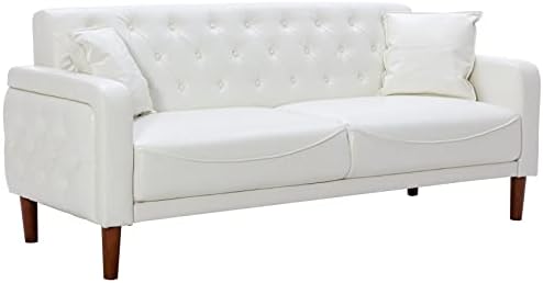 Aoowow Faux Leather Sofas and Couches 78 Inches Long, Mid Century Modern Couch Tufted Back Sofa with...