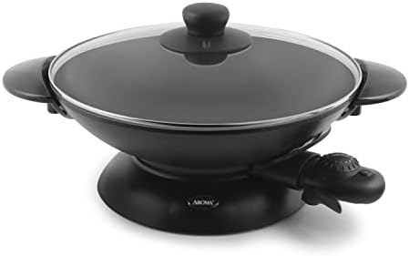Aroma Housewares AEW-306 Electric Wok with Tempered Glass Lid Easy Clean Nonstick, Cooking...