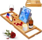 Artmalle Luxury Bathtub Caddy Tray for Tub - Foldable Bamboo Bath Table Tray with Book and Wine...