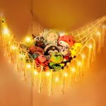 Auksay Stuffed Animal Net With Star Light and Storage Stand, Triangle Hanging Net for Kids Room...