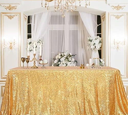 B-COOL Sparkly Drape Tablecloth Gold Tablecloth Sequin Fabric Tablecloth for Ceremony Party...