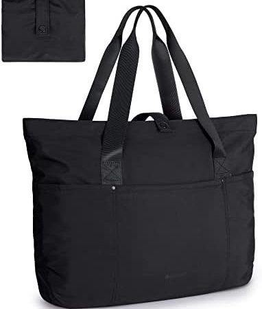 BAGSMART Tote Bag for Women, Foldable Tote Bag With Zipper Large Shoulder Bag Top Handle Handbag for...
