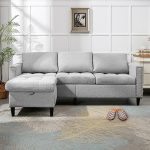 BALUS 77" Reversible Sectional Couch Set L Shaped Modular Linen Sofa with Reversible Storage Ottoman...