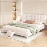 BEDGJH Queen Size Upholstered Platform Bed with Soft Headboard, Modern Velvet Upholstered Platform...