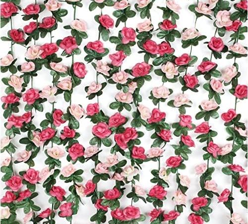 BLEUM CADE 2Pcs 16.4Ft Flower Garland Artificial Rose Vines for Bedroom, Cute Fake Hanging Flower...