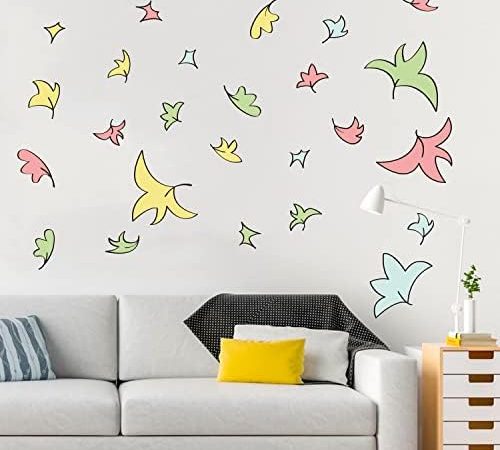 BPeeogy 100Pcs Colorful Leaves Wall Decal Small Leaf Vinyl Tv Show Sticker Art Wall Decor Colorful...