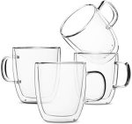 BTaT- Double Wall Glass Cups, Set of 4 (8 oz, 240 ml), Tea Cups, Glass Coffee Mugs, Cappuccino Cups,...