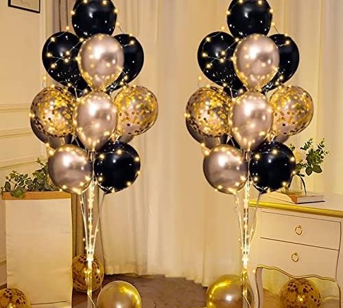 Balloon Centerpieces for Floor with String Light 2 Set Black Balloon Stand Kit Holder Decoration for...