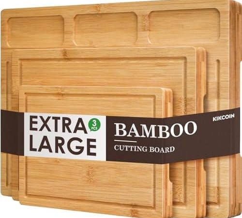 Bamboo Cutting Boards for Kitchen, (Set of 3) Kitchen Chopping Board with 3 Built-In Compartments...