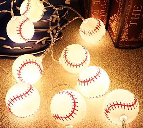 Baseball Decorations String Lights, Timer Battery Operated 6.5ft 10LED Room Decor,Baseball Ornaments...