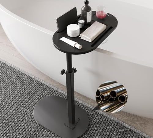 Bathtub Tray Table with Carbon Steel Base, Freestanding Bath Tray for Tub Against Wall, Bathtub...