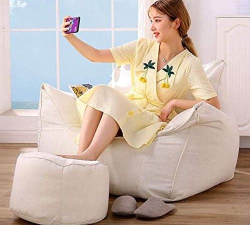 Beanbag Chair Fabric Lazy Sofa Soft Linen Cover Lounger Chairs for Bed Game Rooms Reading Ottoman...