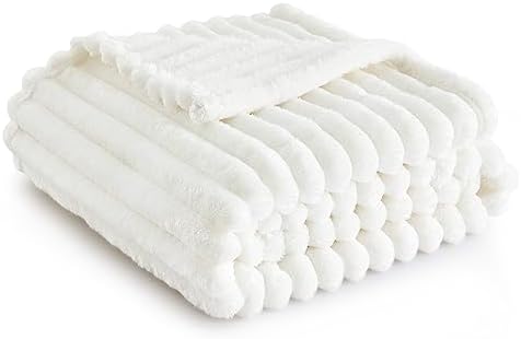 Bedsure White Fleece Blanket for Couch - Super Soft Cozy Blankets for Women, Cute Small Blanket for...