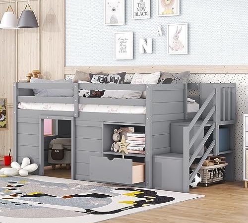 Bellemave Twin Size Low loft Bed for Kids,Wood Loft Beds,Modern Farmhouse Twin loft Bed,Loft Bed...