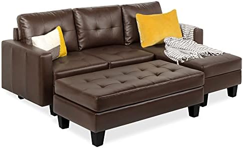 Best Choice Products Tufted Faux Leather 3-Seat L-Shape Sectional Sofa Couch Set w/Chaise Lounge,...
