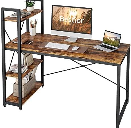 Bestier Computer Desk with Storage Shelves - 55 Inch Home Office Desks with Reversible Bookshelf -...