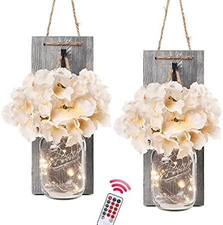 Besuerte Rustic Wooden Wall Hanging Decor with LED String Lights for Modern Living Room and Bedroom,...