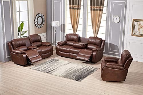 Betsy Furniture Power Reclining Bonded Leather Living Room Set (Brown, Sofa+Loveseat+Chair)