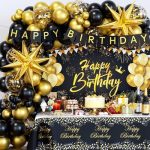 Black and Gold Birthday Decorations for Men Women, 71pcs Black and Gold Party Decorations with...