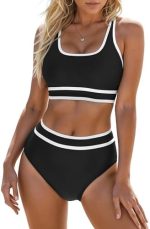 Blooming Jelly Womens High Waist Bikini Sets Sporty Color Block Two Piece Swimsuits Scoop Neck...