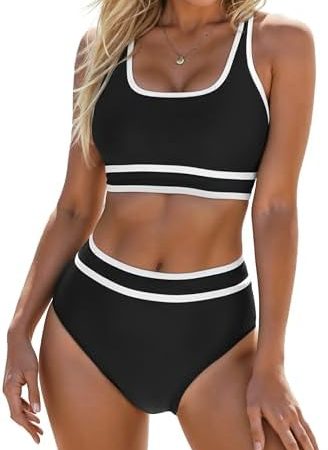 Blooming Jelly Womens High Waist Bikini Sets Sporty Color Block Two Piece Swimsuits Scoop Neck...