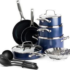 Blue Diamond Cookware Diamond Infused Ceramic Nonstick, 14 Piece Cookware Pots and Pans Set,...
