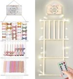 Bow Organizer for Girls with LED Lights| Wall Hanging Decor & Headband Holder for Baby Headband and...