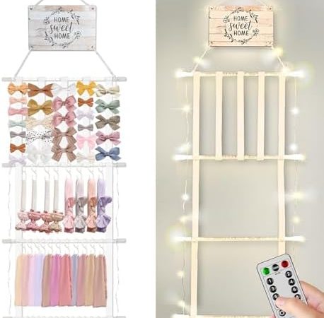 Bow Organizer for Girls with LED Lights| Wall Hanging Decor & Headband Holder for Baby Headband and...