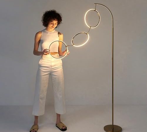 Brightech Nova Modern Floor Lamp - Contemporary Arc Tall Lamp with 3-Circle Ring-Style Pendant -...