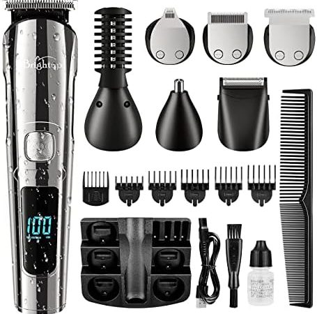 Brightup Beard Trimmer for Men - 18 Piece Mens Grooming Kit with Hair Clippers, Electric Razor,...