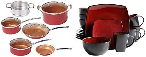 BulbHead Red Copper 10 PC Copper-Infused Ceramic Non-Stick Cookware Set and Gibson Soho Lounge...