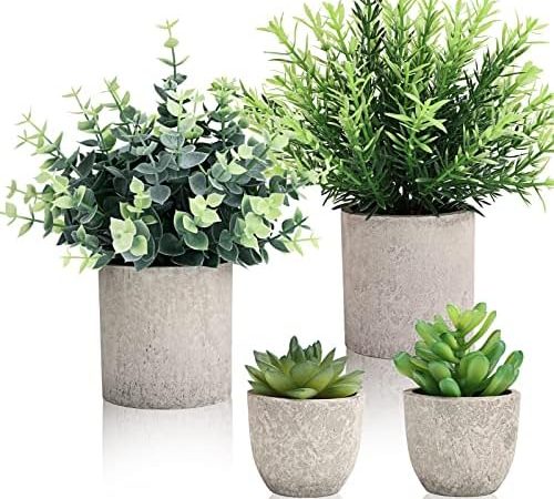 CEWOR 4 Pack Small Fake Plants Eucalyptus Rosemary Succulents Plants Artificial in Pots for Shelf...