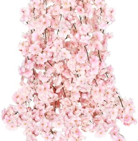 CEWOR 4pcs 23.6 Ft Artificial Cherry Blossom Flower Vines Artificial Flowers Outdoor Hanging Silk...