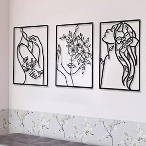 CHENGU 3 Pieces Metal Minimalist Woman Wall Hanging for Kitchen, Bathroom, Living Room...