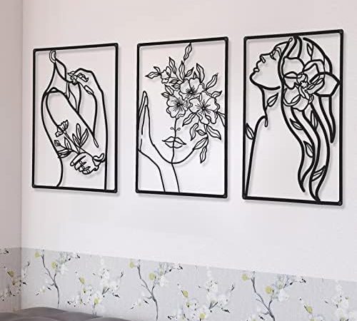 CHENGU 3 Pieces Metal Minimalist Woman Wall Hanging for Kitchen, Bathroom, Living Room...