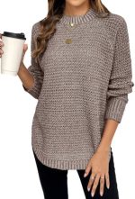 COZYEASE Women's Oversized Tunic Sweaters Long Sleeve Crewneck Slit Hem Pullover Tops Casual Fall...
