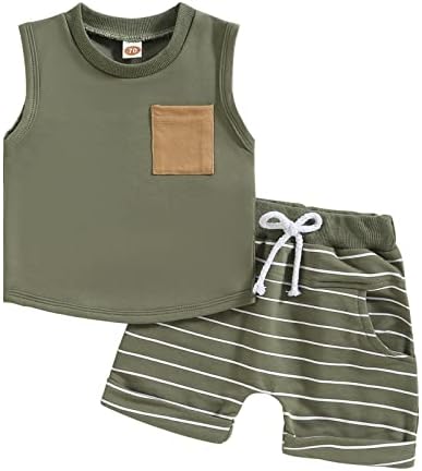 CREAIRY 2Pcs Infant Baby Boy Clothes Sleeveless T-Shirt Tank Tops Pants Shorts Set Toddler Summer...