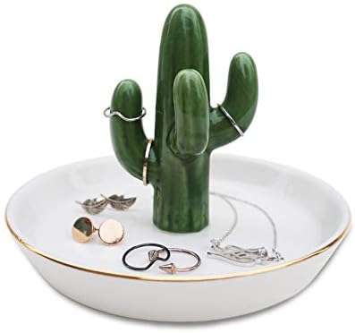 Cactus Ring Holder, Dorm Décor Desk Jewelry Dish Aesthetic Room Decoration, Trendy Cute Tray Bedroom...