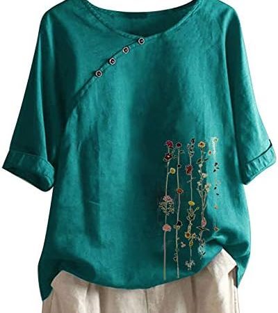 Camisa Lino para Hombre Boho Gauze Peasant Tops Womens Summer Tee Shirts Sales Clearance