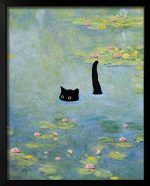 Cat Poster Monet Prints Vintage Posters Canvas Wall Art Funny Cat in Water Lilies Posters for Room...