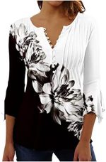 Ceboyel Womens Summer Tops 2023 Floral Button Down Tunic Shirts 3/4 Sleeve Tops Blouse Trendy Dressy...